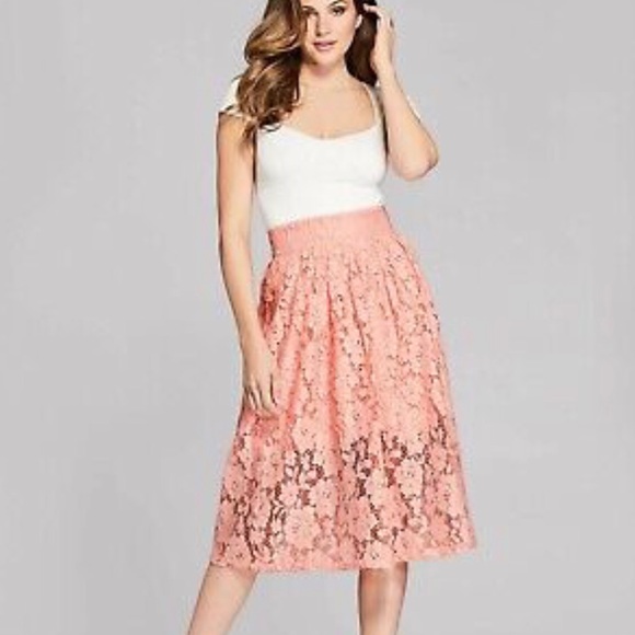 MARCIANO Guess Xing High Waist Pink Lace Midi Skirt - Size 4, S, Small - Picture 1 of 9